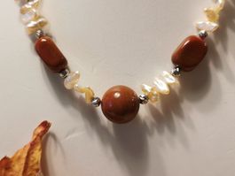 NEU - Süsswasser-Perlen mit Jaspis Collier, 56cm