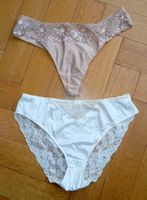 Slip dentelle ivoire Aubade + string Chantelle beige - T 42