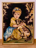 Gobelin Gemälde / Stickgemälde Mädchen mit Hund