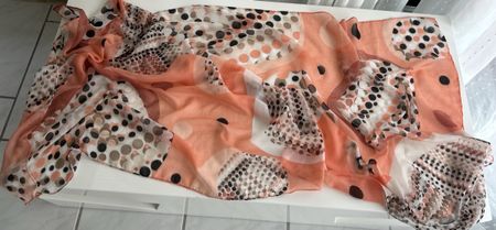 Ladies Scarf Orange White Polka Dot Pattern New