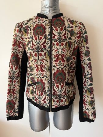 Jacquard Übergangsjacke Cremeweiss Barock Floral Muster 40