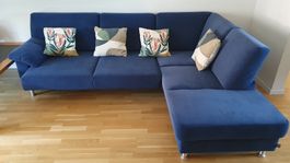 Ecksofa Mikrofaser dunkelblau mit Bettfunktion und Stauraum