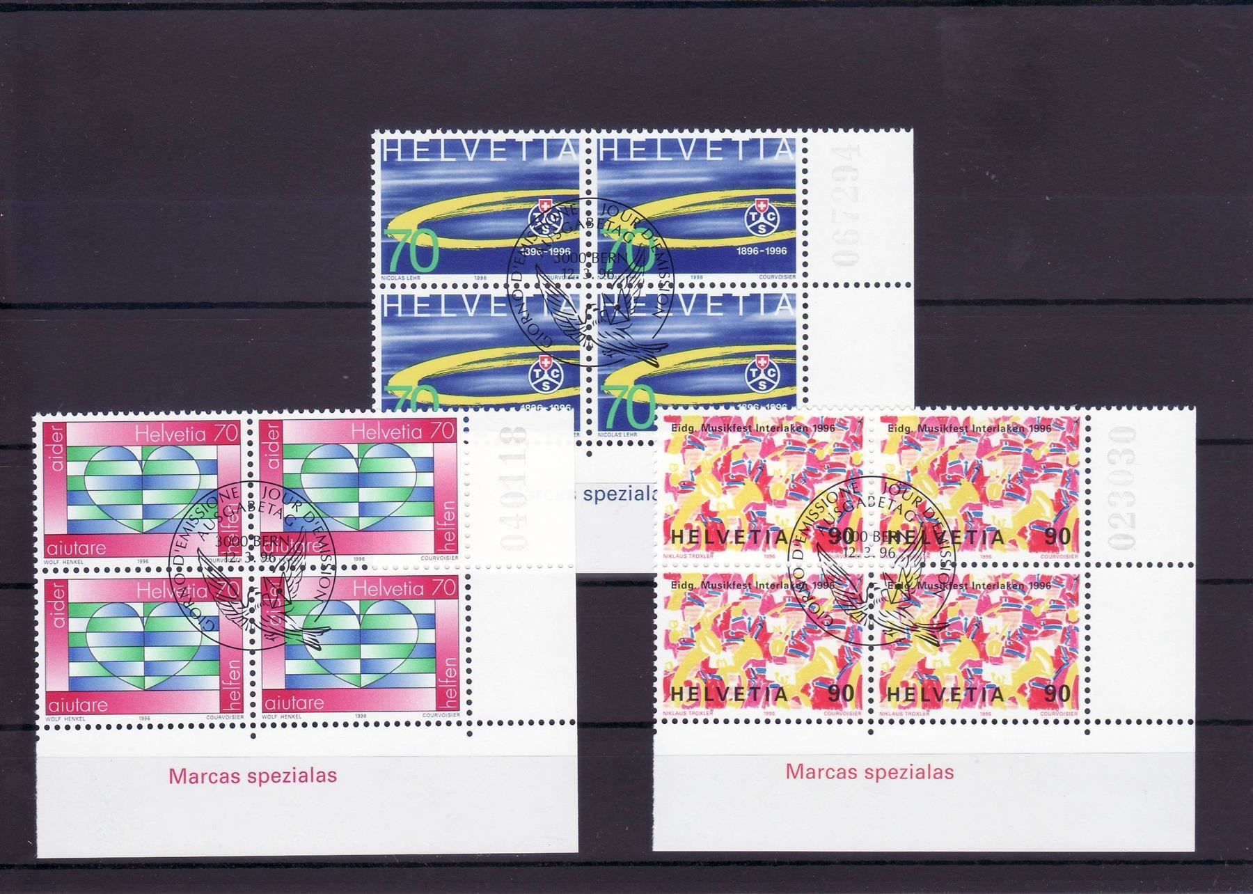Tutti i francobolli: 1996 Sondermarken 4er-Block Ersttag Eckstücke+Bogennummer – Usato da Spiez venduto da Crazyduck