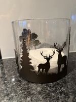 Windlicht Glas mit Wald und Tieren, Glasi Hergiswil, neuwert