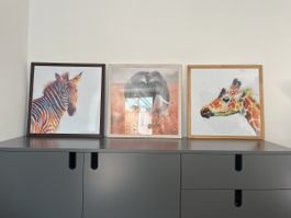 3er Set Tierbilder Zebra, Elefant, Giraffe