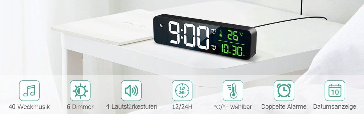 Sveglie: Digital Großes LED-Display Wanduhr Wecker – Nuovo e nell'imballaggio originale da Châtelaine venduto da topshop.switzerland 5