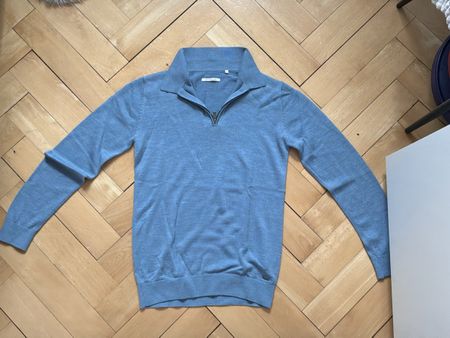 Van Gils Herren Merino Pullover Hellblau – Zip-Kragen