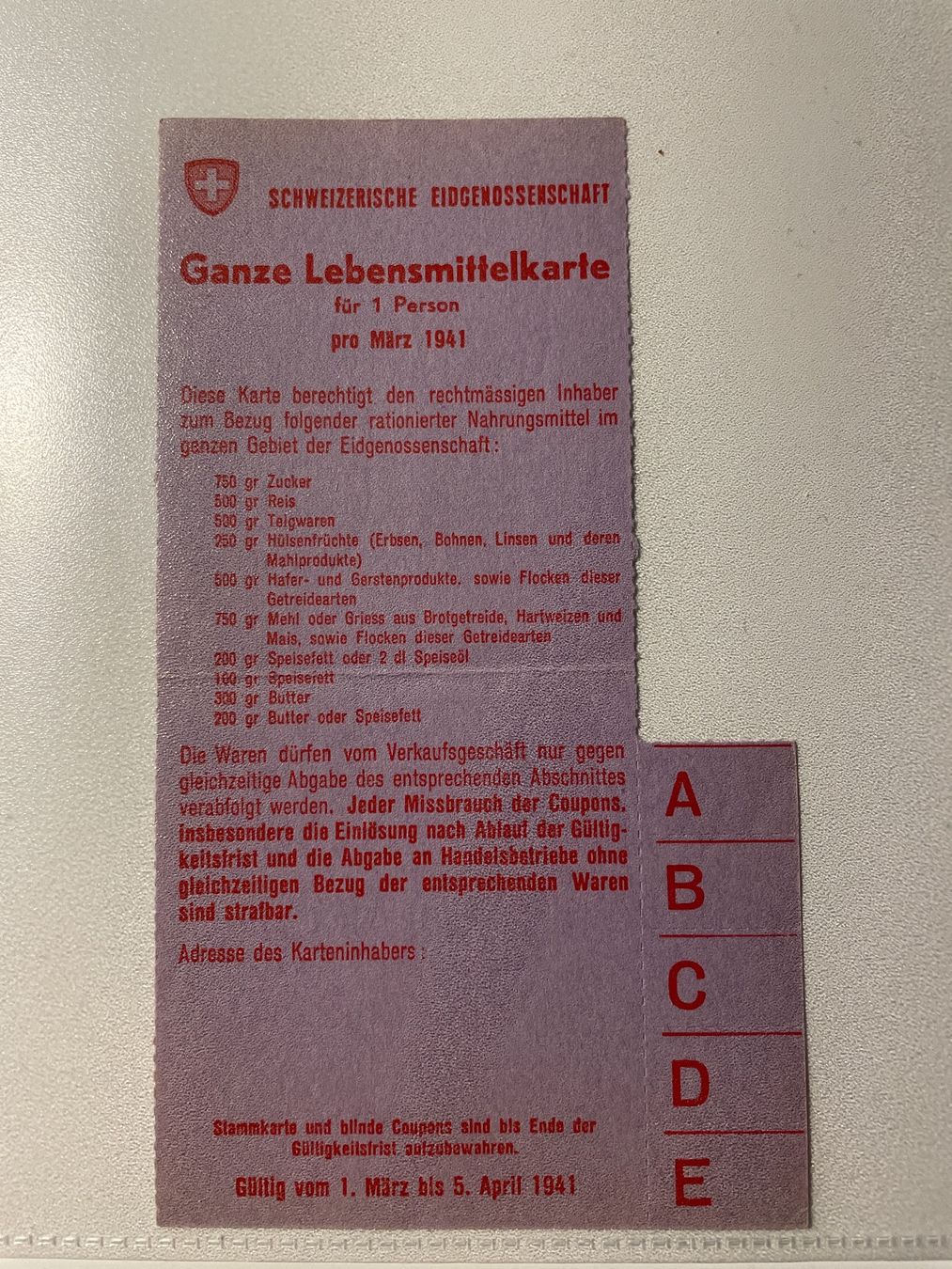 Cartoline: Lebensmittelkarte März 1941 – Usato da Grub AR venduto da sam_rq67