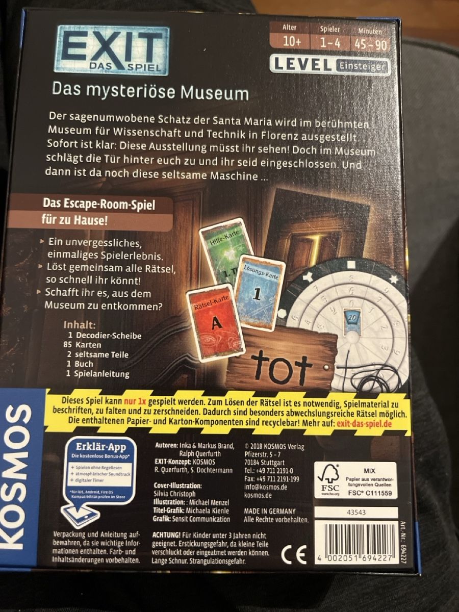 Kosmos Giochi: EXIT-Spiel Das mysteriöse Museum – Nuovo (secondo la descrizione) da Andelfingen venduto da estark 1