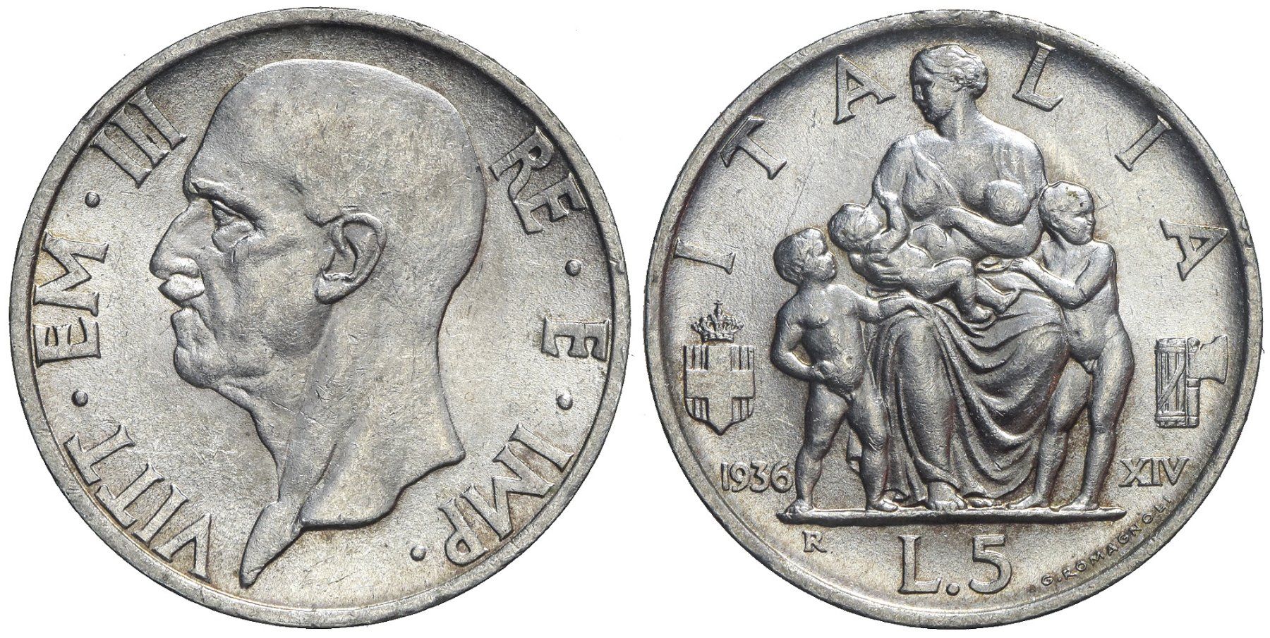 Tutti le monete: Italien, 5 Lire 1936 (01) – Usato da Chiasso venduto da Novamarketing