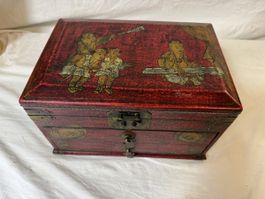 Vintage Chinesische Palisander & Messing Schmuckschatulle