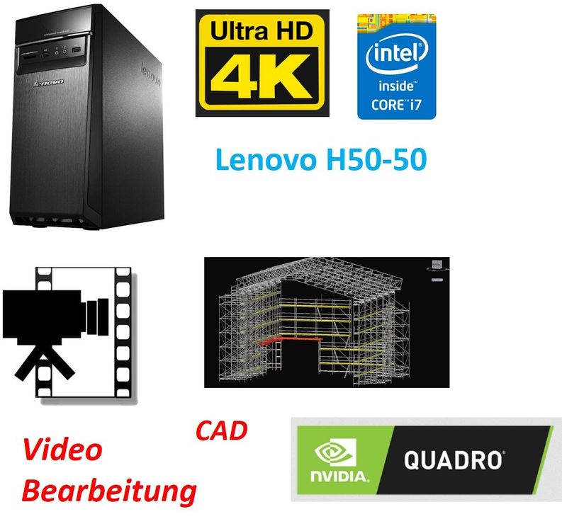 PC Lenovo H50-50 8GB 512GB CAD Video K2200 i7 workstation (Gebraucht ...