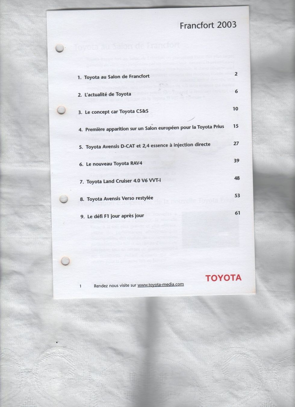 Toyota Documenti: Pressemappe Toyota IAA 2003 – Usato da Corminboeuf venduto da corbay 2