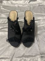 Plateau Mules Open Toe Denim Schuhe Blockabsatz Gr 36 Neu