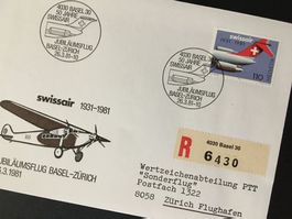 50 Jh SWISSAIR + Tag der Aerophilatelie  Doppelseitig 3 BM