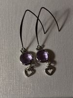 Boucles d'oreilles argent cabochon violet  et coeur
