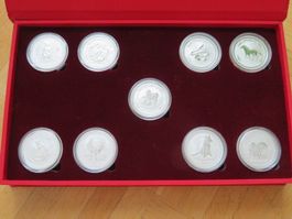 9 x 1/2 Oz Silber Münzen Lunar I Serie / Komplett mit Box