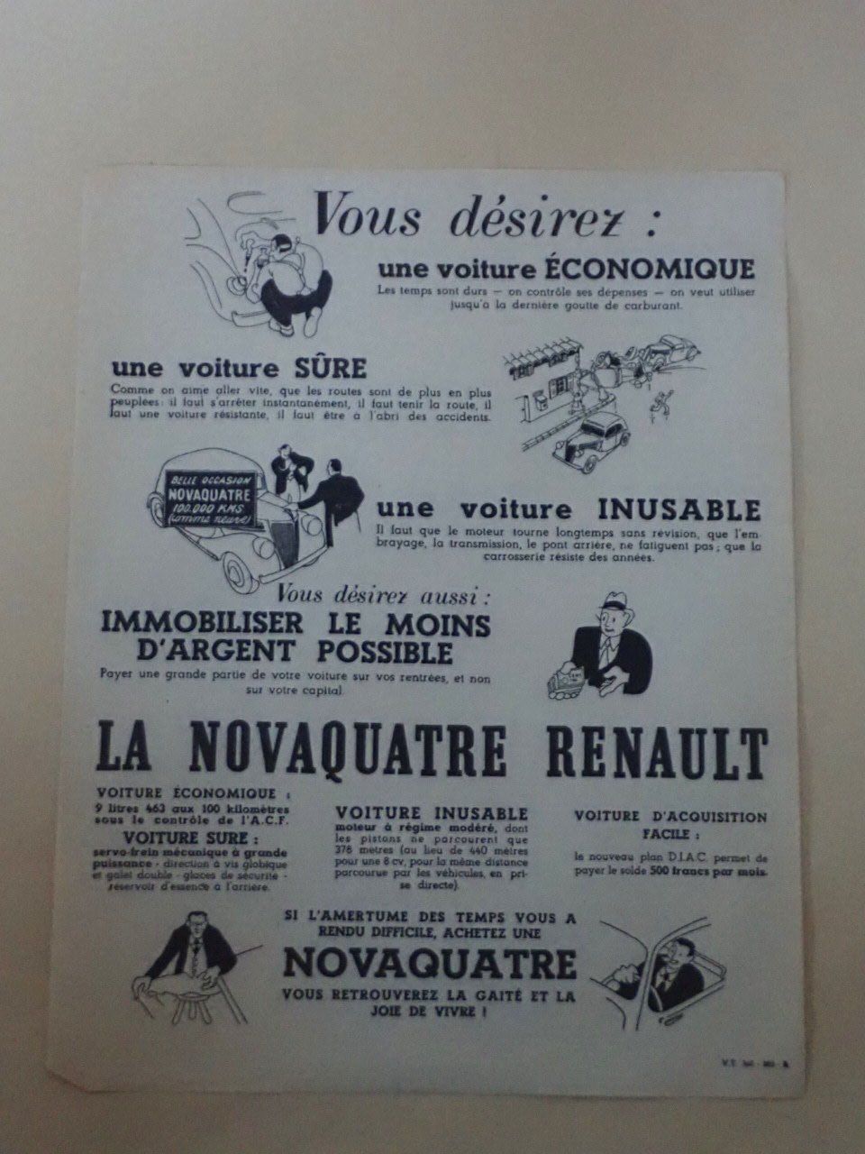 Renault Dokumente: Renault Novaquatre - feuille publicitaire - P1086 – Gebraucht aus Winterthur von 602ccm