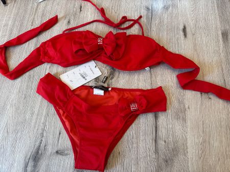 Roter Bikini mit Schleifen & Kristallen Gr. L Sommer Str...