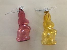 2er Set Osterhasen Glas-Anhänger, Top Zustand