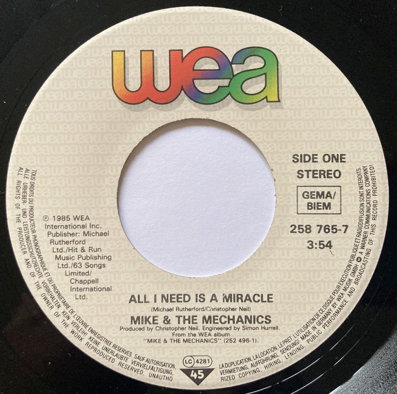 Schallplatten: MIKE & THE MECHANICS - ALL I NEED IS A MIRACLE – Gebraucht aus Bottens von hotter-than-hell 2