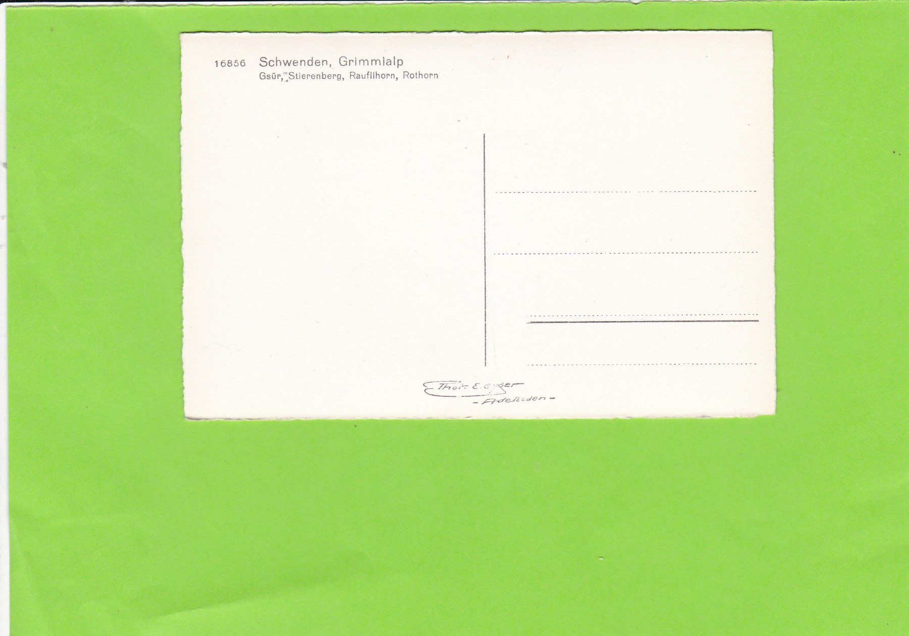Cartoline postali: Schwenden, Grimmialp--E. Gyger – Usato da St. Peterzell venduto da neckertal 1