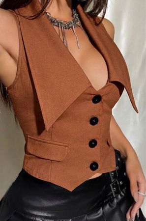 Shein Waistcoat Brown Button Front Size M New Condition