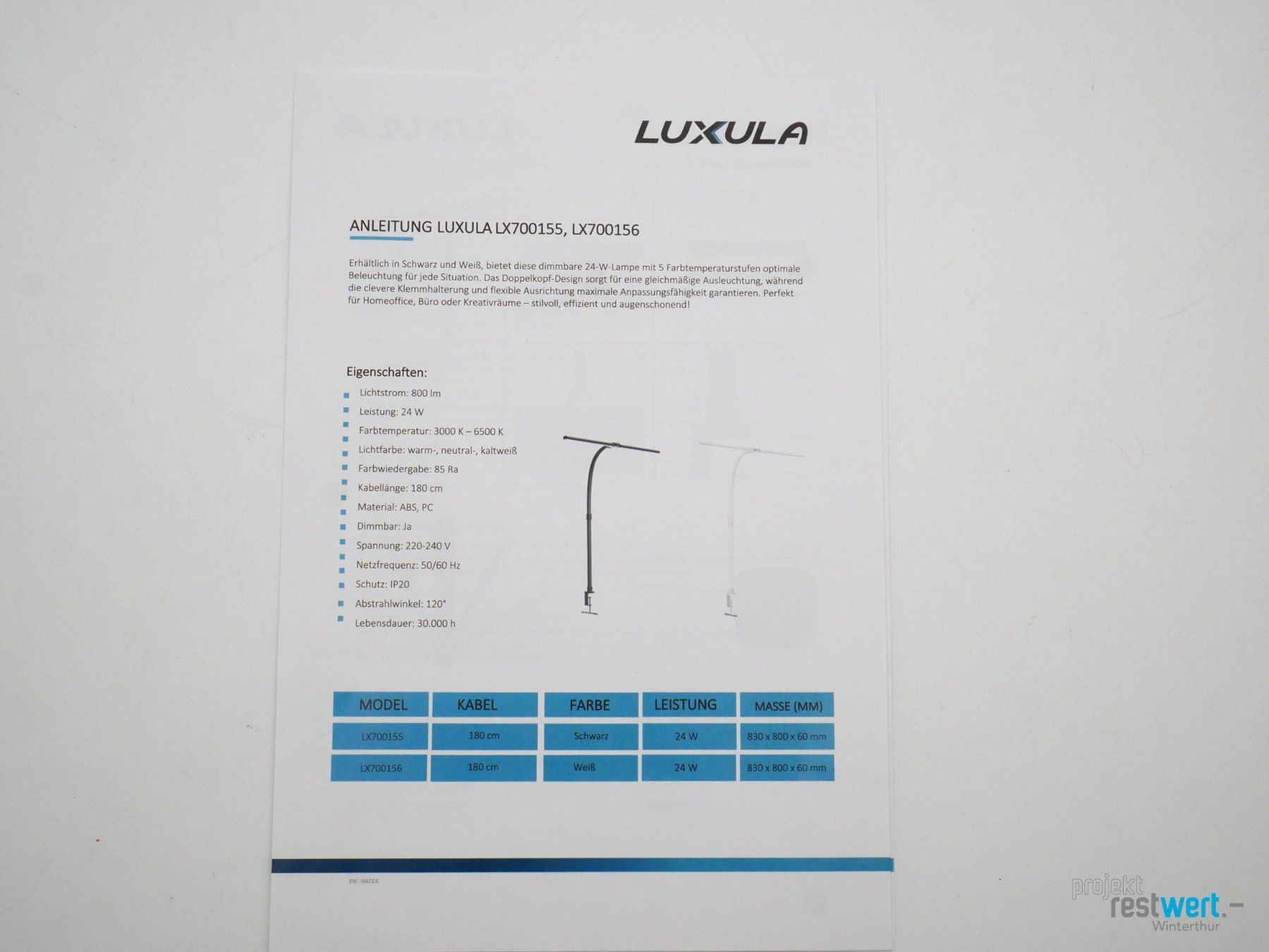 Lampade: LUXULA LED Schreibtischlampe, weiss – Nuovo (secondo la descrizione) da Winterthur venduto da Restwert_Winterthur 4