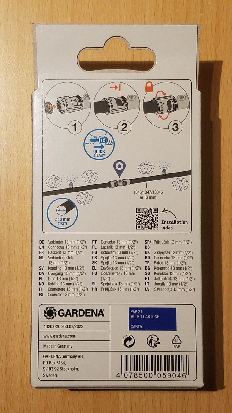 Gardena Rohre & Schläuche: Gardena-Micro-Drip System - Verbinder - I Stück 3x - 13mm – Neu und originalverpackt aus Brittnau von  1