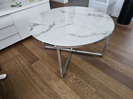 Runder Marmor-Couchtisch mit Metallgestell