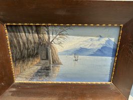 Tableau Paysage Lac Montagne Voilier Peinture sur bois