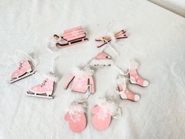 Holz Christbaumschmuck Rosa Winter Set 🎀❄️🎄 (50)