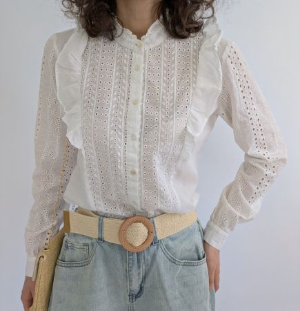 Sommer Bluse mit Lochstickerei, weiss, Gr.S Stradivarius