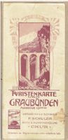 Touristenkarte von Graubünden auf Leinen, um 1913