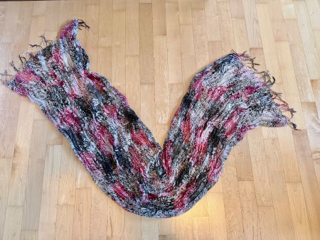 Vintage Foulard, Schal mit Gummiraffung +Fransen, 40x190 cm