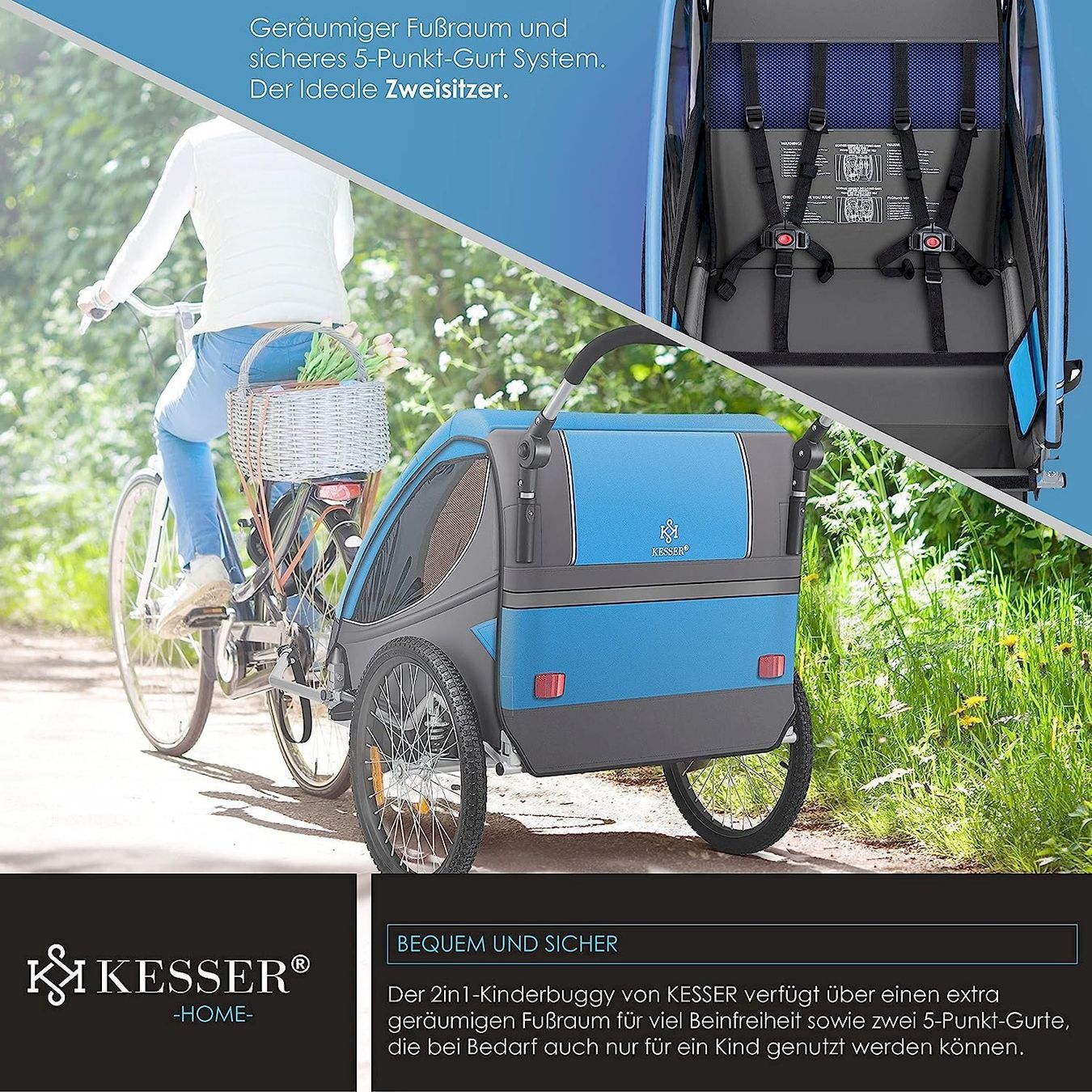 Rimorchi per biciclette: Kesser Kinderanhänger 2in1 blau – Nuovo e nell'imballaggio originale da Bottighofen venduto da zaap 4