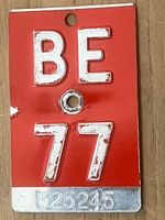 BE 77 - VELONUMMER - FAHRRADSCHILD - PLAQUE DE VELO - BE 77