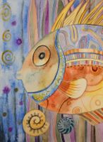 Original Aquarell "Fantasie-Fisch" Bild naive Kunst