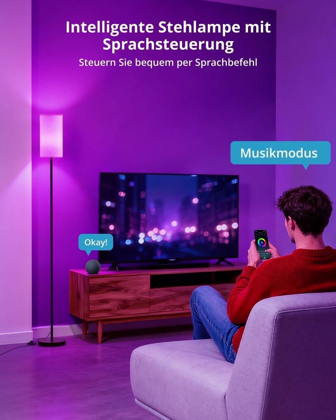 Lampade: Gemütliche Stehlampe LED Farben Warm Weiss Schlankws Design – Nuovo e nell'imballaggio originale da Hundwil venduto da Equiply 1