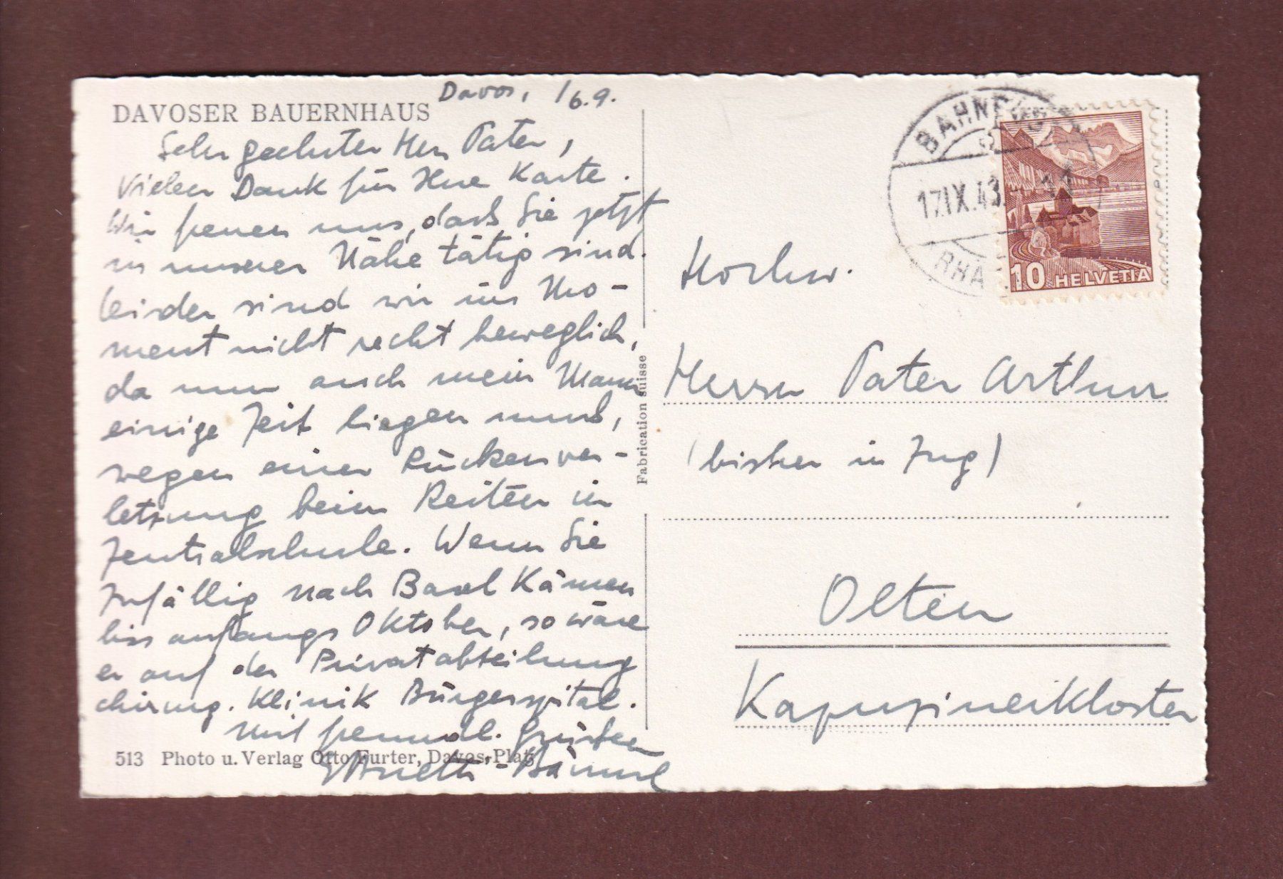 Ansichtskarten: DAVOS - Bauernhaus - 1943 – Gebraucht aus Pully von nicecards 1