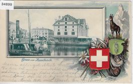 Gruss aus Rorschach - Hafen - Präge-Litho