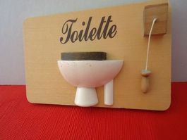 Witziges Retro Toiletten-Schild aus Holz, Vintage Deko Sc...