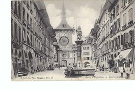 Bern Zeitglocken u. Zähringerbrunnen, 2 Kinder im Mutz, 1907