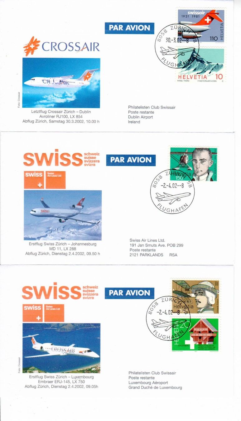 Alle Briefmarken: Briefe, Swiss und Crossair – Gebraucht aus Wolhusen von Curver9