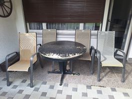 4 Gartenstuhl mit Auflage mit Tisch