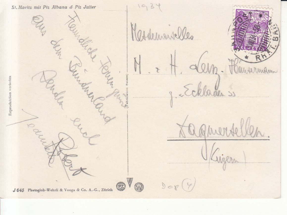 Cartoline postali: St. Moritz 1934 – Usato da Bürglen TG venduto da StampGraf 1