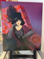 Tableau peinture femme style art deco etat neuf