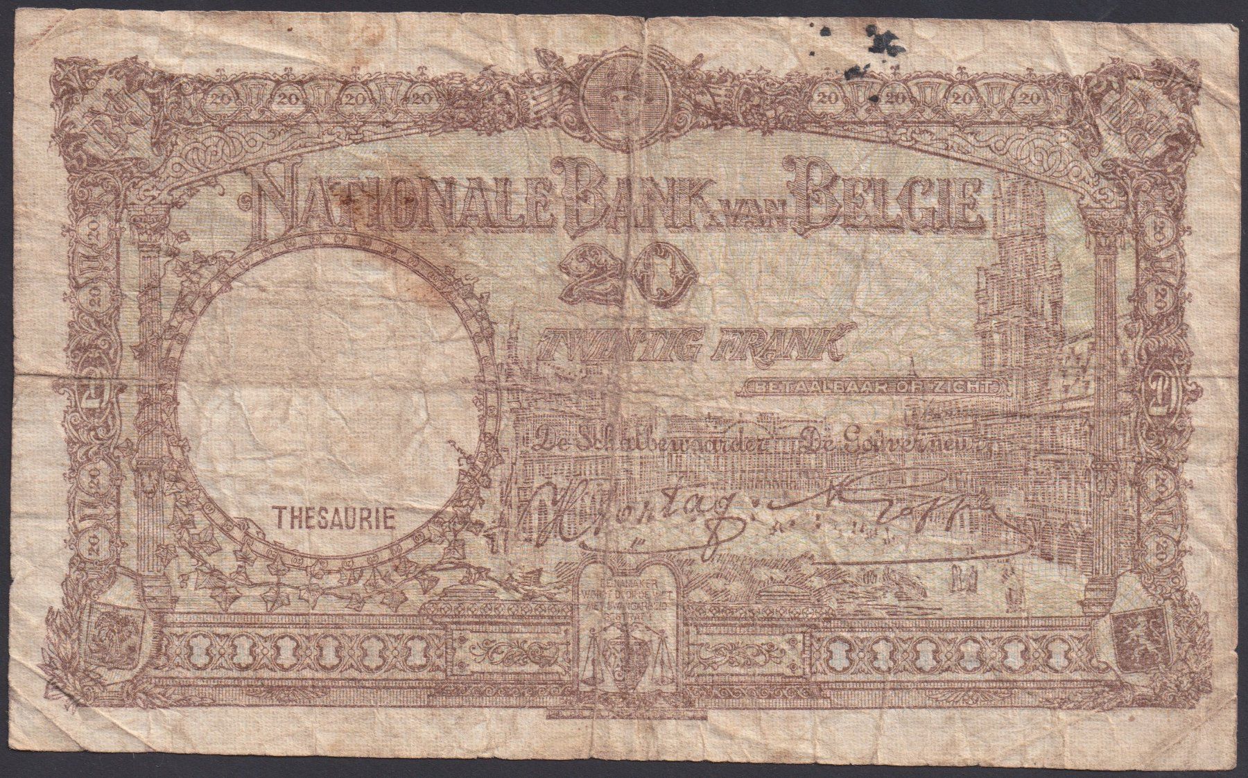 Banknoten: Belgien 20 Francs 1943 – Gebraucht aus Brugg AG von banknoten_muesli 1