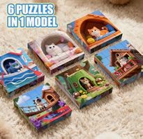 Puzzle-Magnetisch-Katze- 6 Puzzles in einem Block-kognitiv