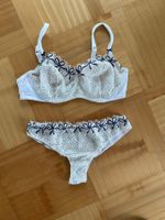 Unterwäsche-Set von Ambra, weiss mit blauer Stickerei, 80E